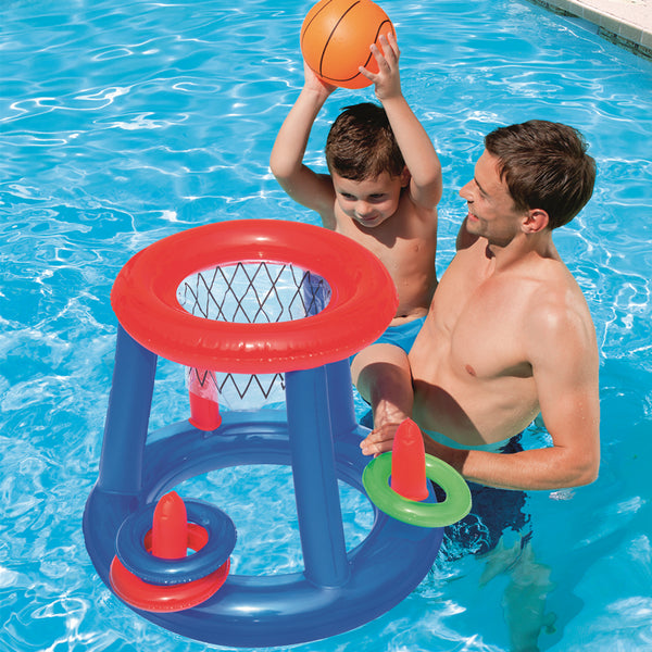 Inflatable Pool Float Set Volleyball Net And Basketball Hoops, Swimming  Game Toy