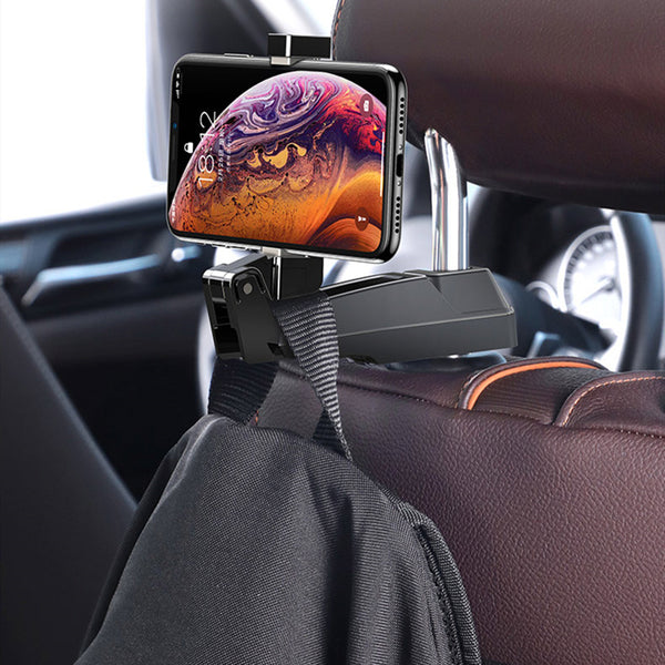2-in-1 Car Headrest Hook with Phone Holder, for Purse, Luggage