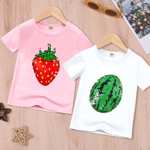 Kids Sequins Glitter Graphic Short Sleeve T-Shirt, with Two-Tone Color Changing, for Boys & Girls