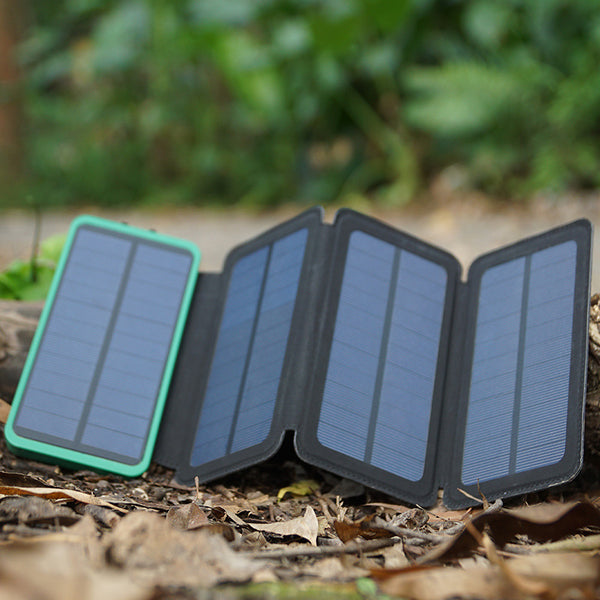 Get Energy From Sunlight with Fordable Dual USB 4-Panel Solar Power Bank & Charger