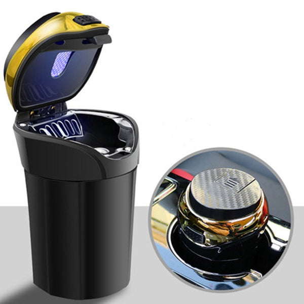 CA-421 Portable Car Ashtray with Lid and LED Diamond Surface Design  Suitable for Car Indoor or Outdoor Black 