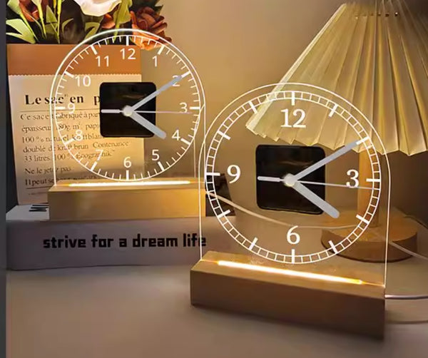 Modern Acrylic Glow Clock: Silent Minimalist Desktop Timepiece with LED Night Light for Home Decor