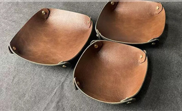Handmade Double-Layer Top Grain Cowhide Leather Desk Organizer Tray