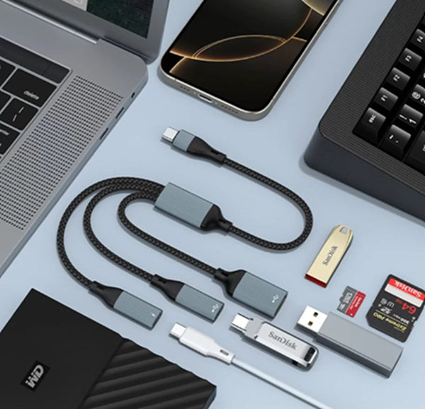 3-in-1 Type-C OTG Hub Extender: 60W Fast Charge + Data Transfer
