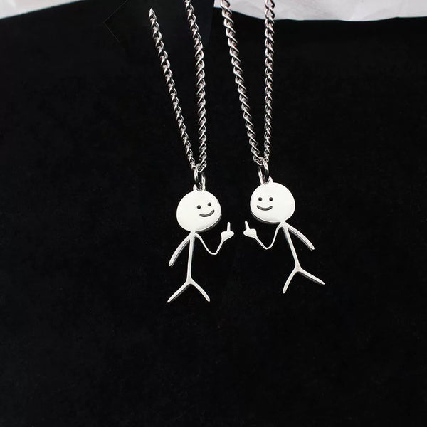 Stickman Heart & Flip-Off Couple's Necklace: Cute, Quirky Titanium Steel