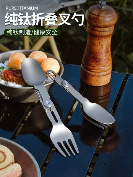 Titanium Camping Cutlery Set - Foldable Spoon, Fork, Chopsticks & Bowl for Travel