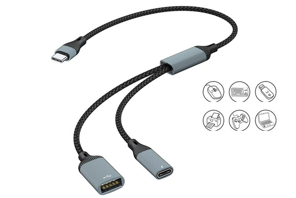3-in-1 Type-C OTG Hub Extender: 60W Fast Charge + Data Transfer