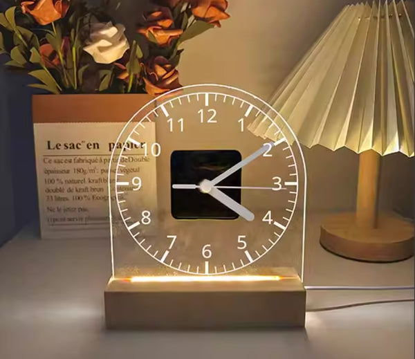 Modern Acrylic Glow Clock: Silent Minimalist Desktop Timepiece with LED Night Light for Home Decor