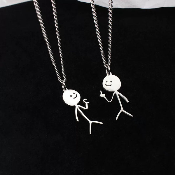 Stickman Heart & Flip-Off Couple's Necklace: Cute, Quirky Titanium Steel