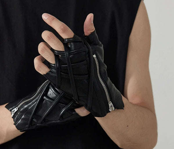 Mechanic Tactical Leather Gloves with Adjustable Strap Design - Rugged Style