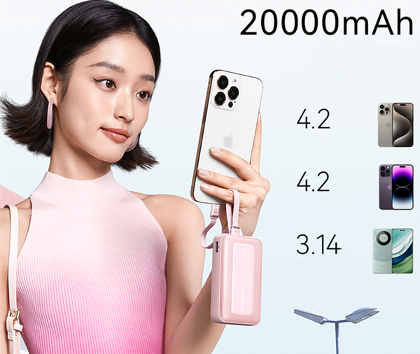 2024 New Fast-Charging Power Bank, 20,000mAh High Capacity with Built-In Cable