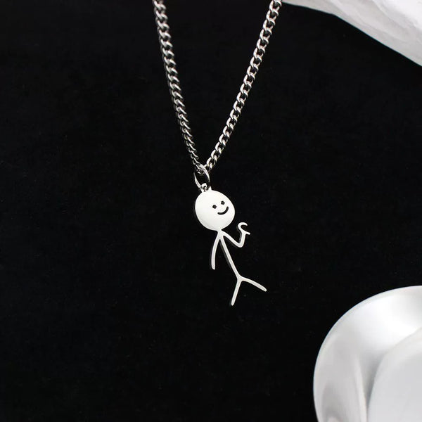 Stickman Heart & Flip-Off Couple's Necklace: Cute, Quirky Titanium Steel