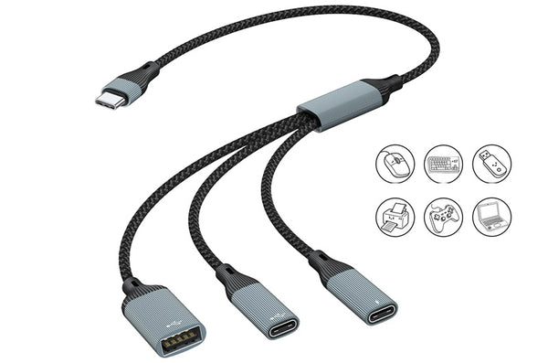 3-in-1 Type-C OTG Hub Extender: 60W Fast Charge + Data Transfer