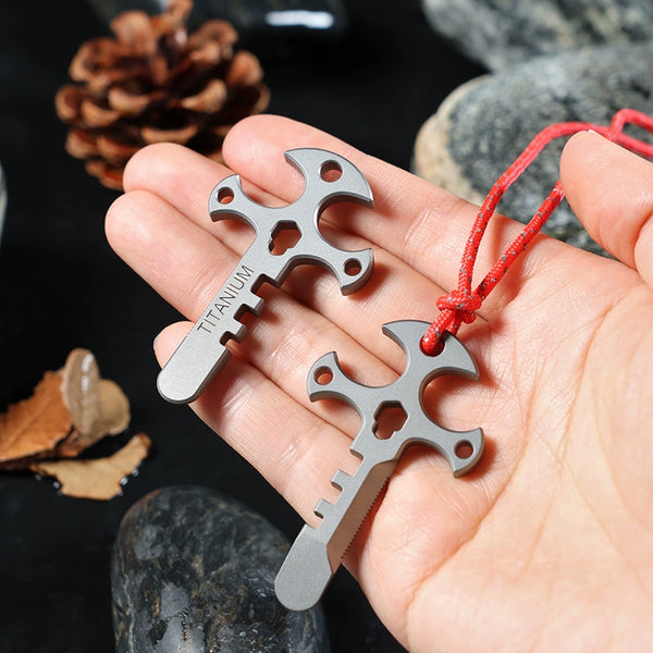 Titanium Cross Multi-Tool Keychain - Portable Pry Bar, Bottle Opener & Serrated Necklace