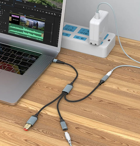 3-in-1 Type-C OTG Hub Extender: 60W Fast Charge + Data Transfer