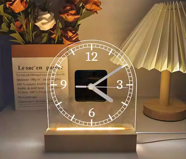 Modern Acrylic Glow Clock: Silent Minimalist Desktop Timepiece with LED Night Light for Home Decor