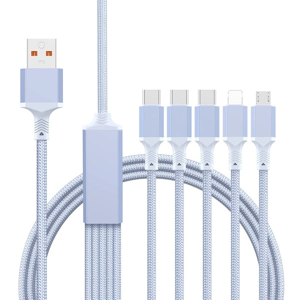 5-in-1 100W Fast-Charge Cable: Smart Chip, Rust-Proof Alloy Plug