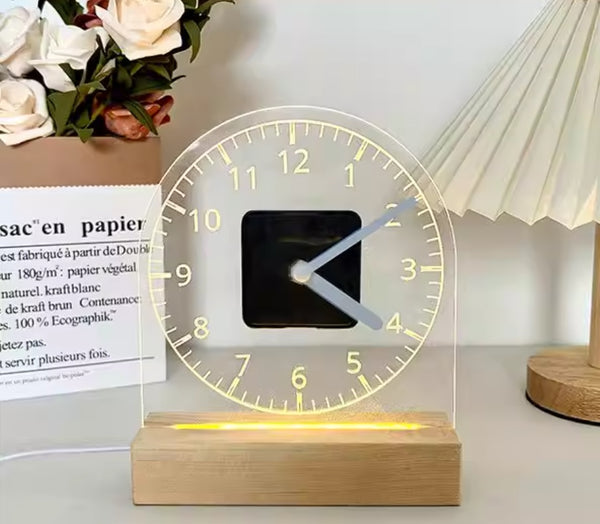 Modern Acrylic Glow Clock: Silent Minimalist Desktop Timepiece with LED Night Light for Home Decor