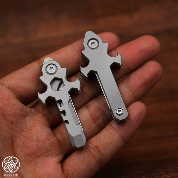 Titanium Multi-Tool Keychain: Mini EDC Gadget with Bottle Opener & Box Cutter