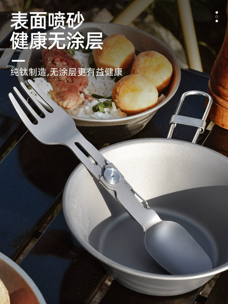 Titanium Camping Cutlery Set - Foldable Spoon, Fork, Chopsticks & Bowl for Travel