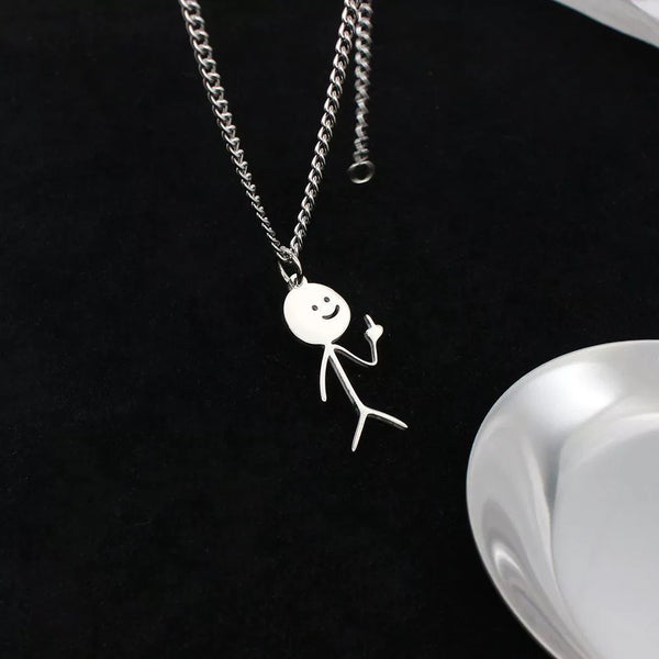 Stickman Heart & Flip-Off Couple's Necklace: Cute, Quirky Titanium Steel