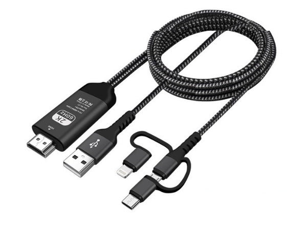 Universal 3-in-1 HDMI Cast Cable: Phone to Monitor/Projector