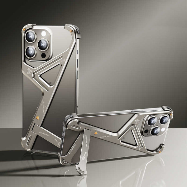 Geometric Metal Frameless Case with Stand for iPhone 15 Pro Max