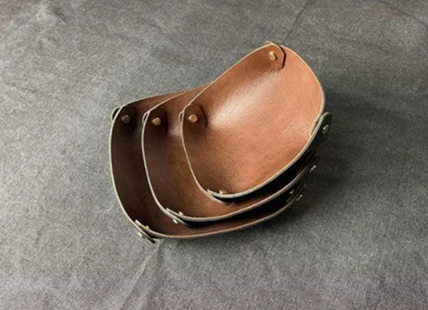 Handmade Double-Layer Top Grain Cowhide Leather Desk Organizer Tray