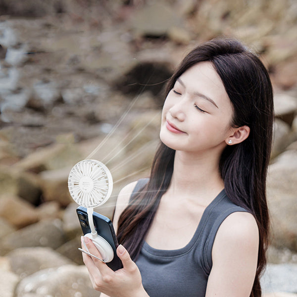 Magnetic Handheld Folding Fan With Built-in Ring Stand