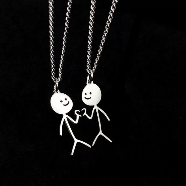 Stickman Heart & Flip-Off Couple's Necklace: Cute, Quirky Titanium Steel