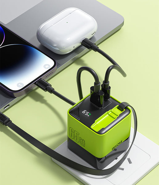 USB-C Multi-Port Charger With Built-In Retractable Cable