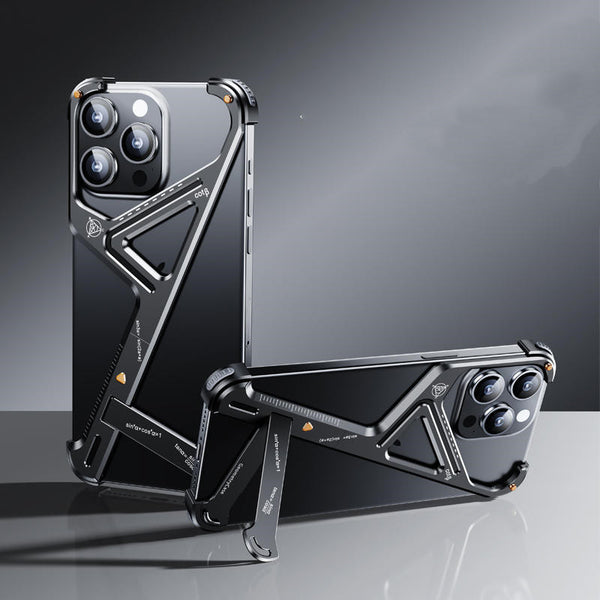 Geometric Metal Frameless Case with Stand for iPhone 15 Pro Max