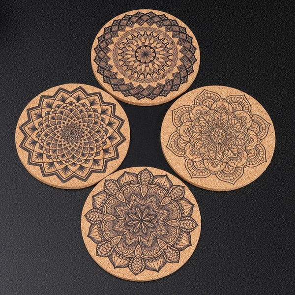 Retro Print Heat-Resistant, Non-Slip, And Absorbent Cork Coasters (Mixed Set of 4)