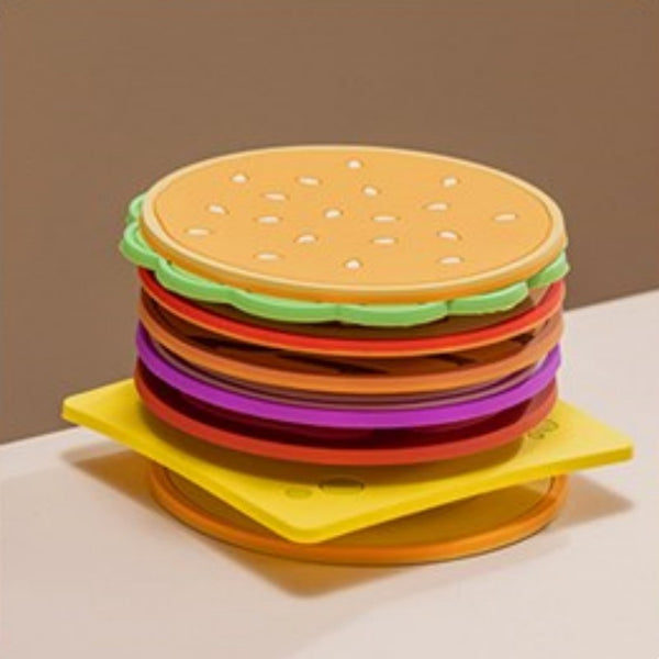 Creative Layered Design Burger-Shaped Insulated Coaster Set