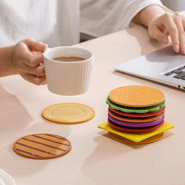 Creative Layered Design Burger-Shaped Insulated Coaster Set