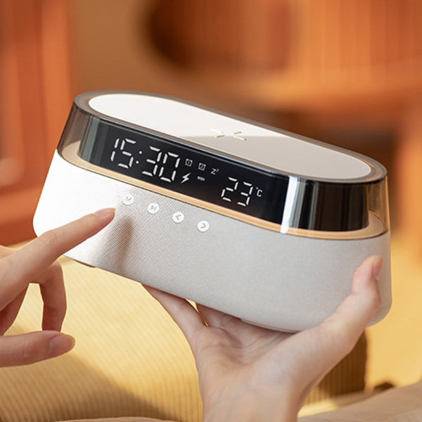 Night Light Wireless Charging Alarm Clock Retro Bluetooth Speaker