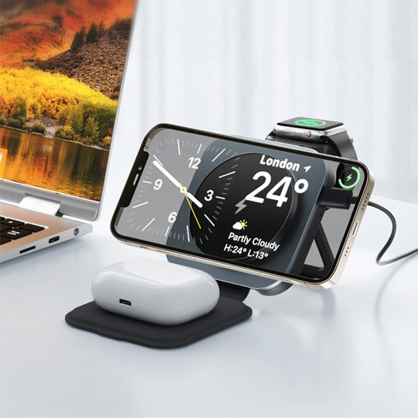 Three-In-One Foldable Magnetic Wireless Charging Stand