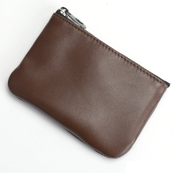 Sleek Soft Lambskin Coin Key Wallet: Mini Leather Zipper