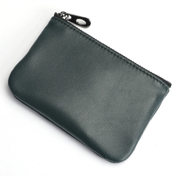 Sleek Soft Lambskin Coin Key Wallet: Mini Leather Zipper