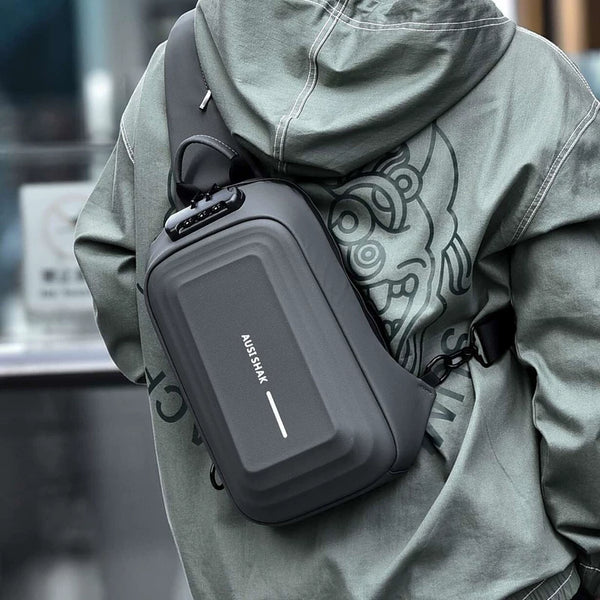 Hard Shell Motorcycle Sling Bag – Large, Waterproof, Code Lock Cool