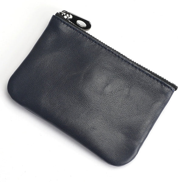 Sleek Soft Lambskin Coin Key Wallet: Mini Leather Zipper