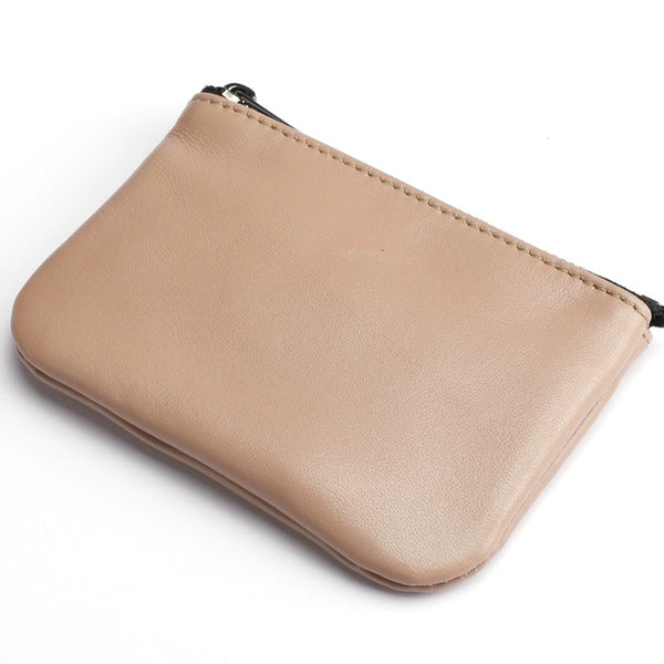 Sleek Soft Lambskin Coin Key Wallet: Mini Leather Zipper