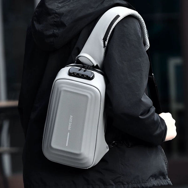 Hard Shell Motorcycle Sling Bag – Large, Waterproof, Code Lock Cool