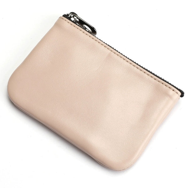 Sleek Soft Lambskin Coin Key Wallet: Mini Leather Zipper