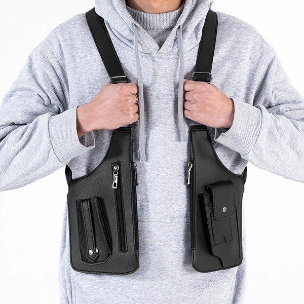 Retro Men's Chest Sling Bag Multi-Functional Outdoor Vest Phone Pouch
