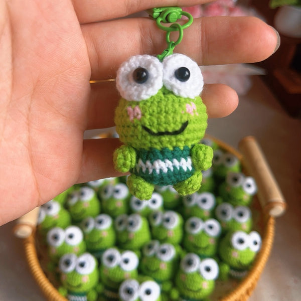 Hand-Crocheted Big-Eyed Frog Keychain Charm