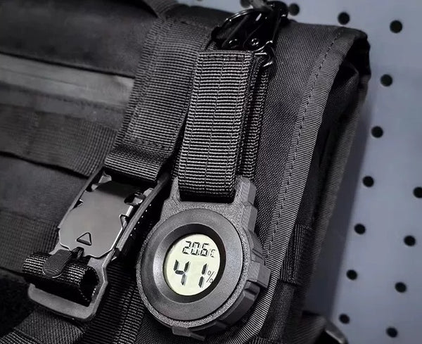 Tactical EDC Thermo-Hygrometer Clip - Portable Outdoor Temp & Humidity Meter