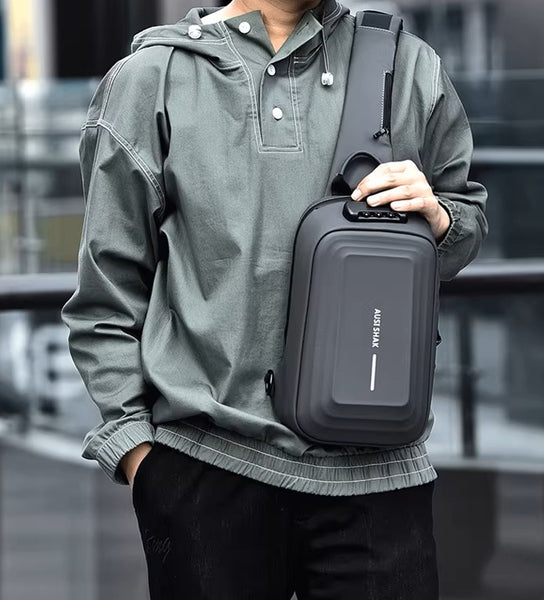 Hard Shell Motorcycle Sling Bag – Large, Waterproof, Code Lock Cool