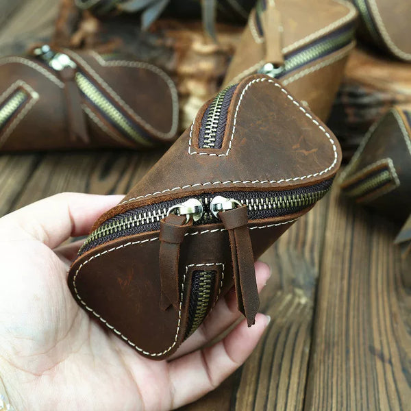 Vintage Genuine Leather Mini Key Pouch & Coin Purse – Retro Creative Car Key Holder
