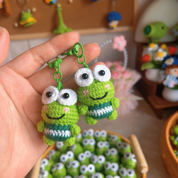 Hand-Crocheted Big-Eyed Frog Keychain Charm